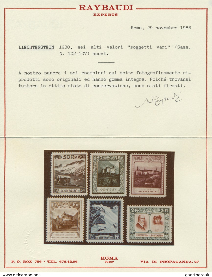 15025 Liechtenstein: 1930, Freimarken, Komplette Ausgabe, Ungebraucht Bzw. Postfrisch, Fotoattest Für Höch - Briefe U. Dokumente