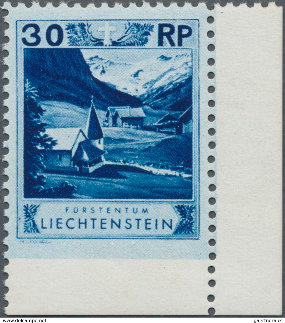 15026 Liechtenstein: 1930, 30 Rp., Kapelle Im Steg-Saminatal, Postfr. Exemplar Der Unteren Rechten Bogenec - Lettres & Documents