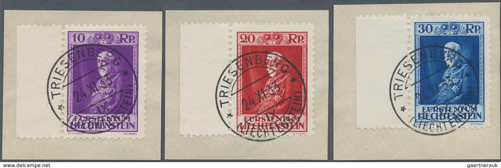 15035 Liechtenstein: 1933, 10 Rp.-30 Rp., Fürst Franz I, Luxusseitenrandsatz Glasklar Gest. Auf Briefstück - Lettres & Documents