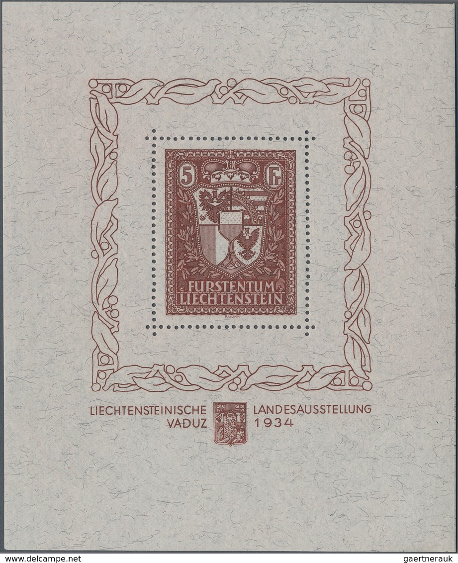 15036 Liechtenstein: 1934, 5 Fr. Blockausgabe: Liechtensteinische Landesausstellung, Perfekter Unsign. Pos - Lettres & Documents