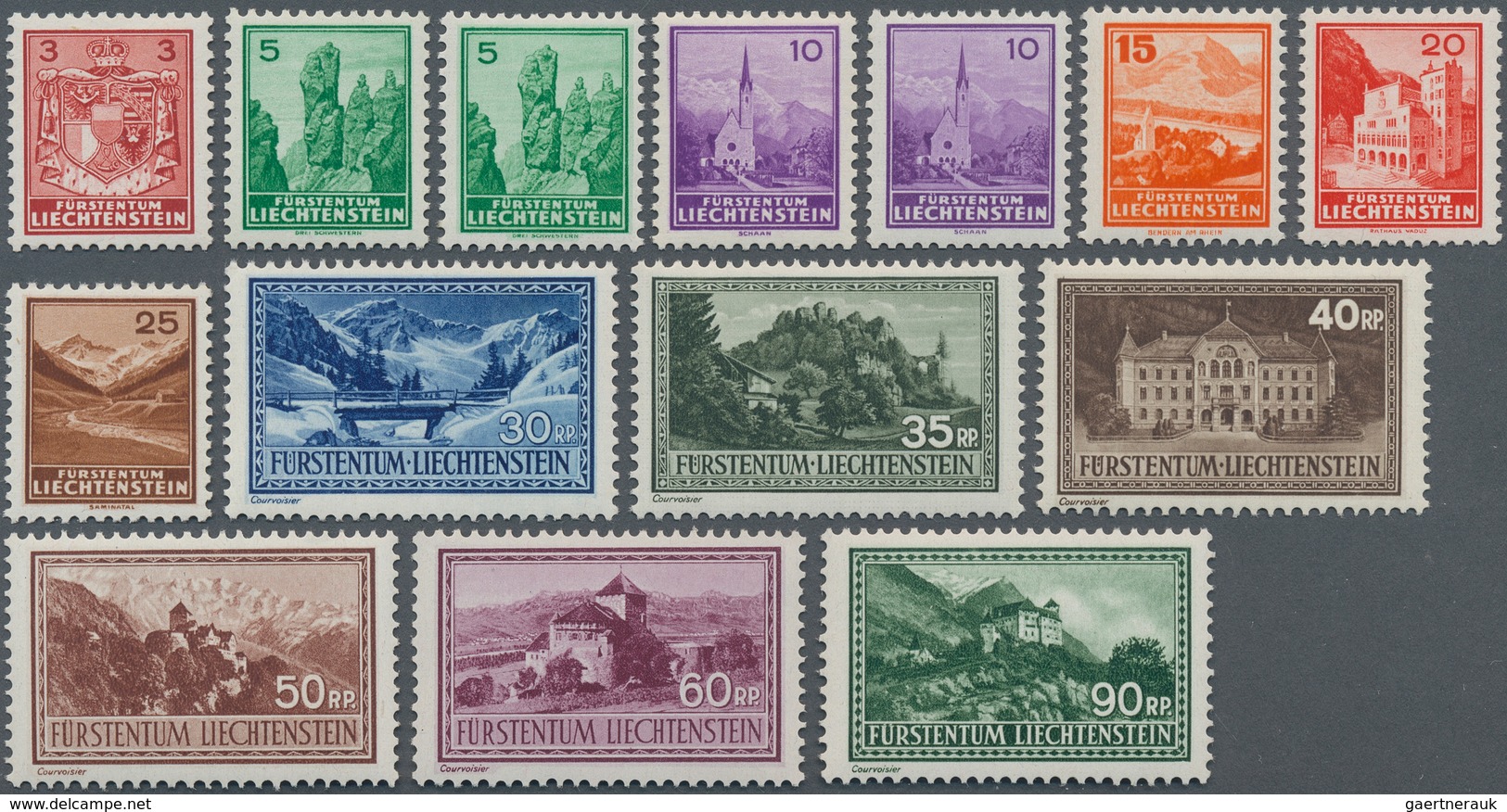 15037 Liechtenstein: 1934/1935, 3 Rp.-5 Fr., Freimarken, Postfrisch, Mit Mi.Nr. 127-28 Je X+y. (Mi. über 1 - Lettres & Documents