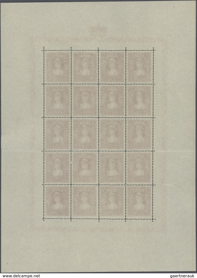 15038 Liechtenstein: 1935: 2 Fr Fürstin Elsa, Im Dekorativen, Kompletten 20er-Bogen, Ein Waagerechter Bug - Briefe U. Dokumente
