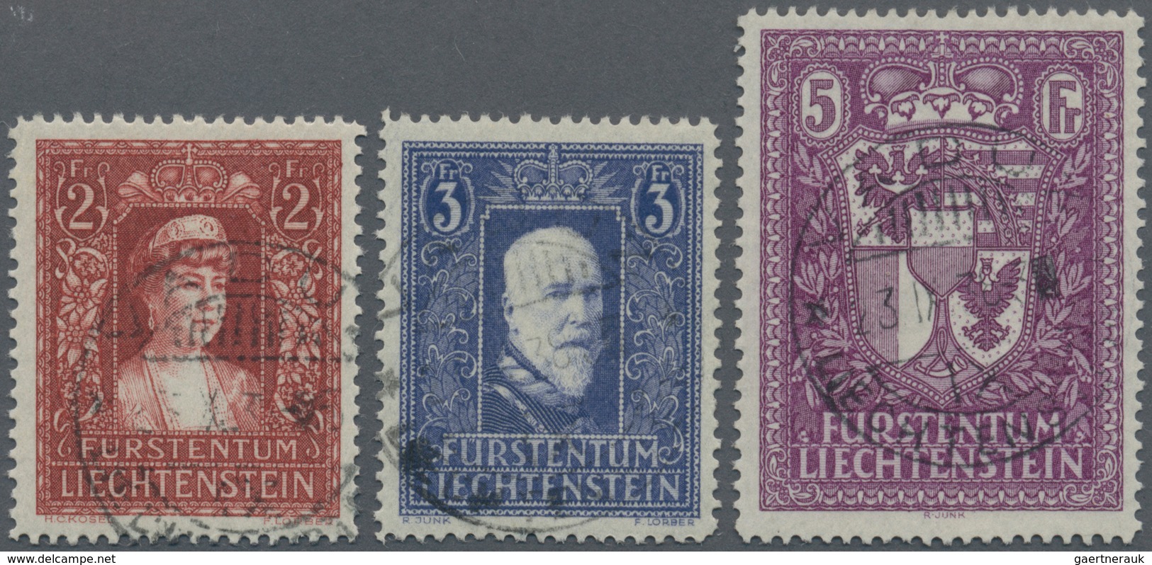 15041 Liechtenstein: 1933/35, 2 Fr. - 5 Fr., Fürstin, Fürst & Wappen Sauber Gest. ''VADUZ'', Attraktiver, - Lettres & Documents