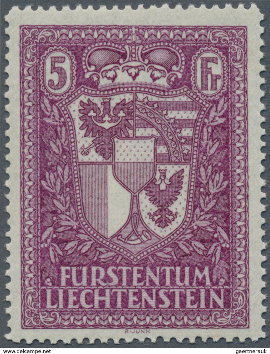 15042 Liechtenstein: 1935 5 Fr. Schwarzrotviolett, Postfrisch Und In Sehr Guter Erhaltung. (Mi. 850,- ?) - Lettres & Documents