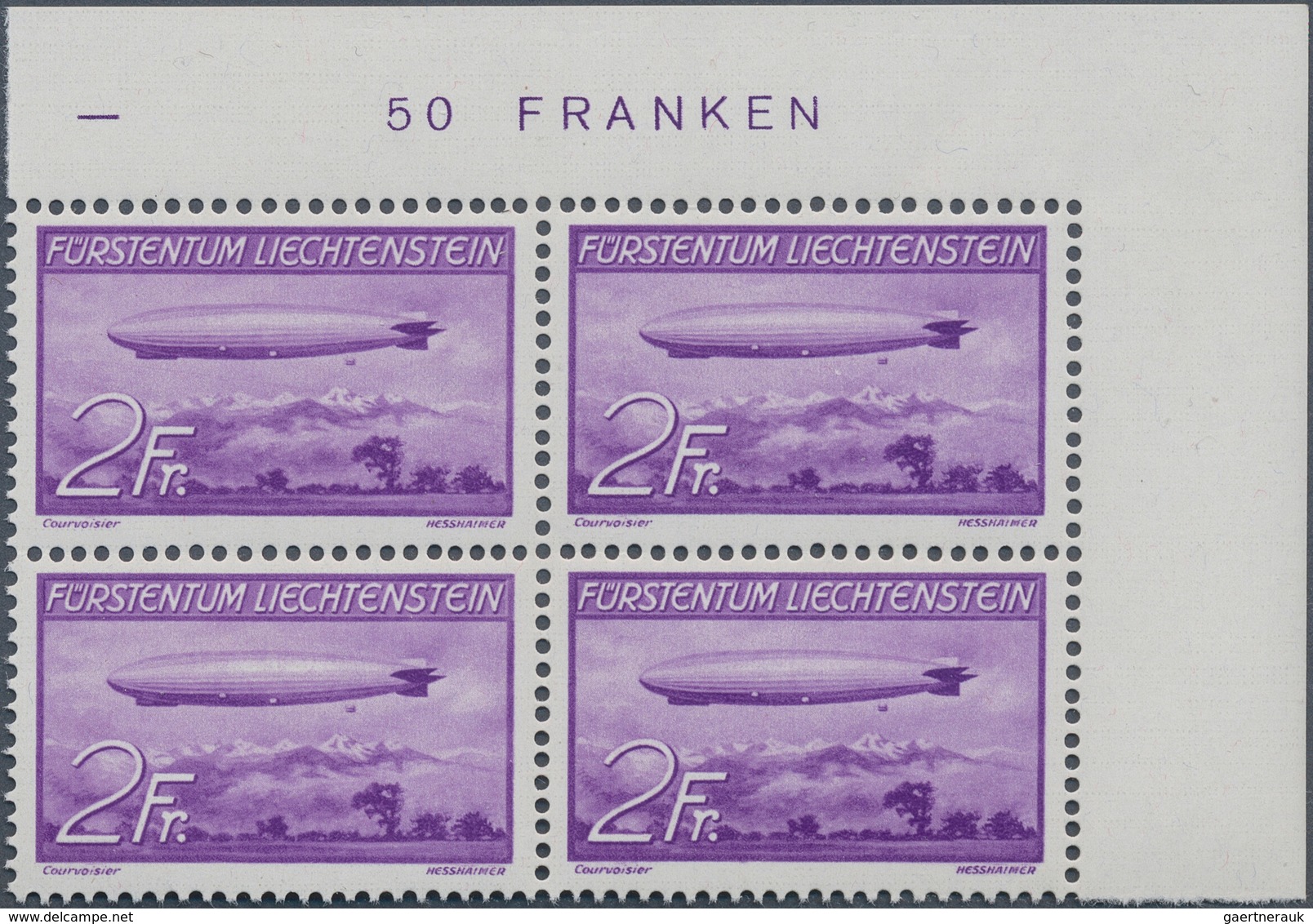 15047 Liechtenstein: 1936, 1 Fr. - 2 Fr. Zeppeline, Postfr. Ungefaltete Luxuseckrand Viererblocks V. Oben - Lettres & Documents