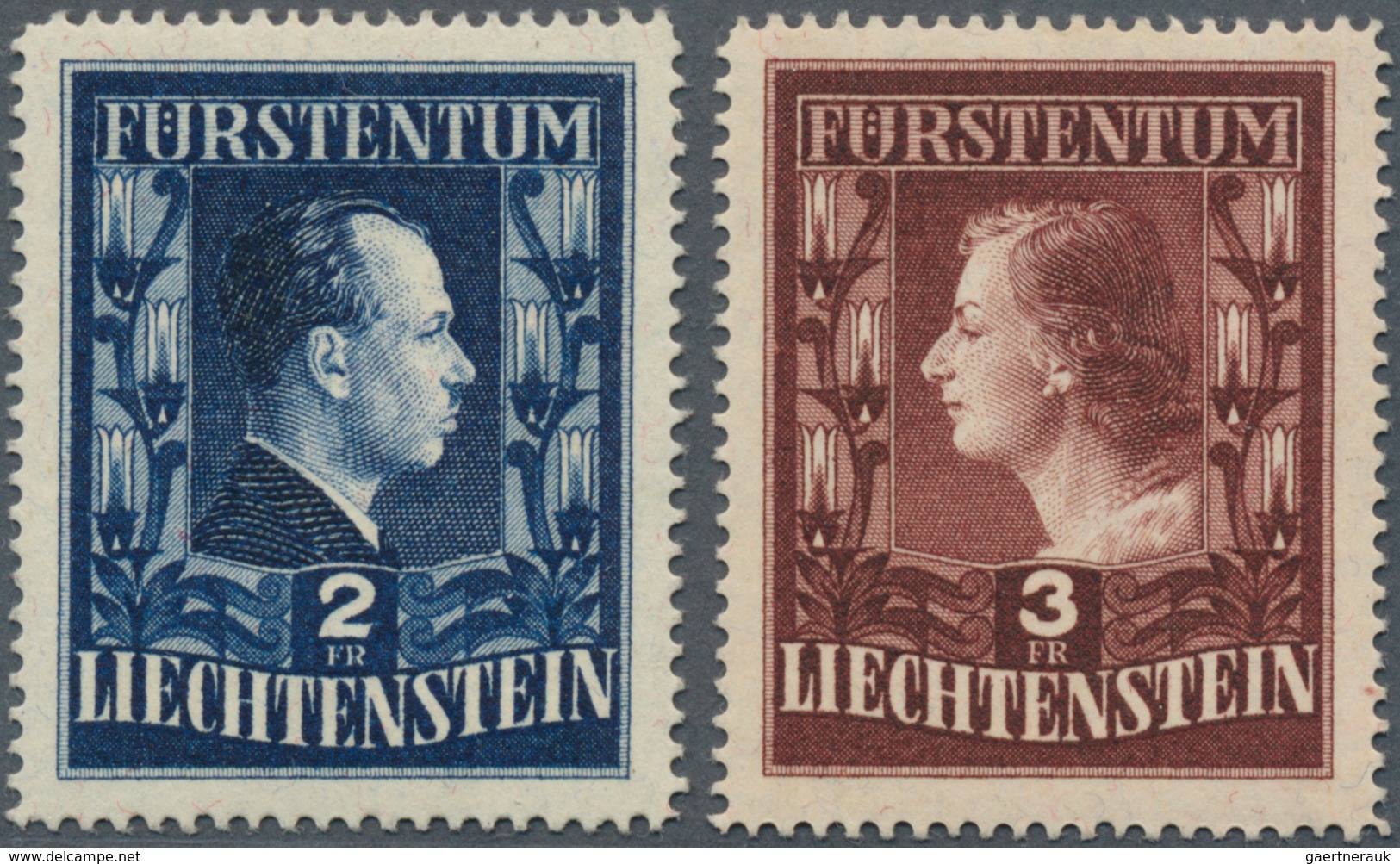 15059 Liechtenstein: 1951 Fürstenpaar 2 Fr. Und 3 Fr. Je In ZÄHNUNG 14¾, Postfrisch Mit Originalgummi, Mit - Lettres & Documents