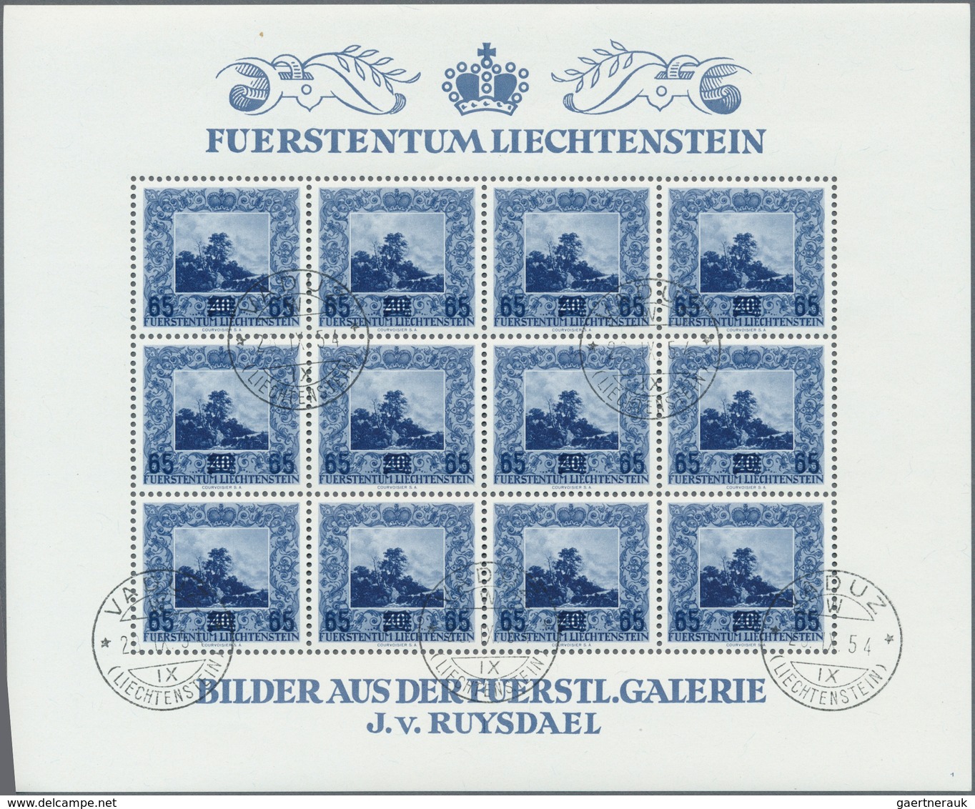 15062 Liechtenstein: 1954, 35 Rp.- 65 Rp., Gemälde, Gest. Luxuskleinbogenserie Mit Abart 328 I, Mit Erstta - Lettres & Documents