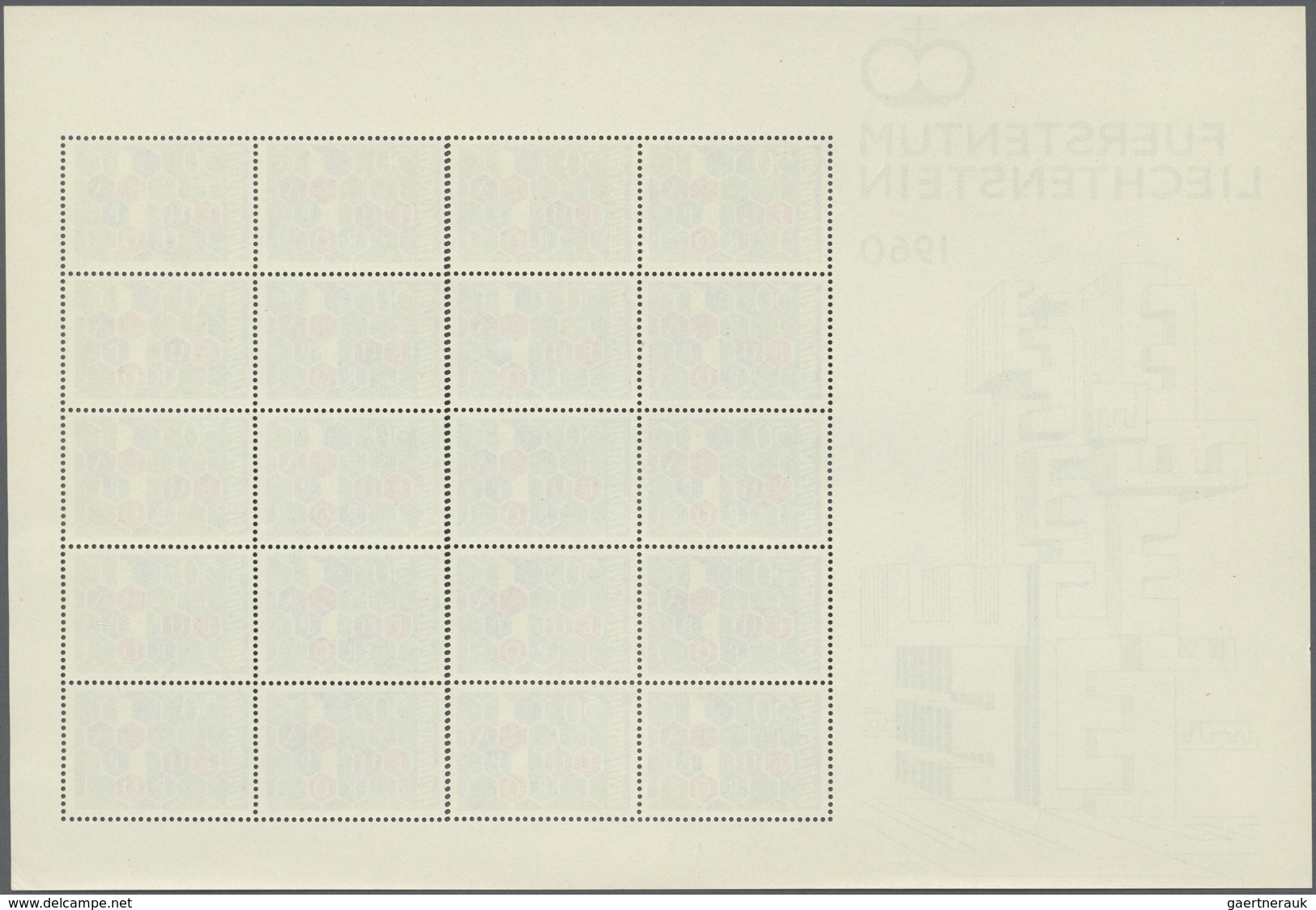 15064 Liechtenstein: 1960, 50 Rp. Europa Im Kleinbogen Zu 20 Marken, Postfrisch, Mittig Senkrecht Mit Inte - Lettres & Documents