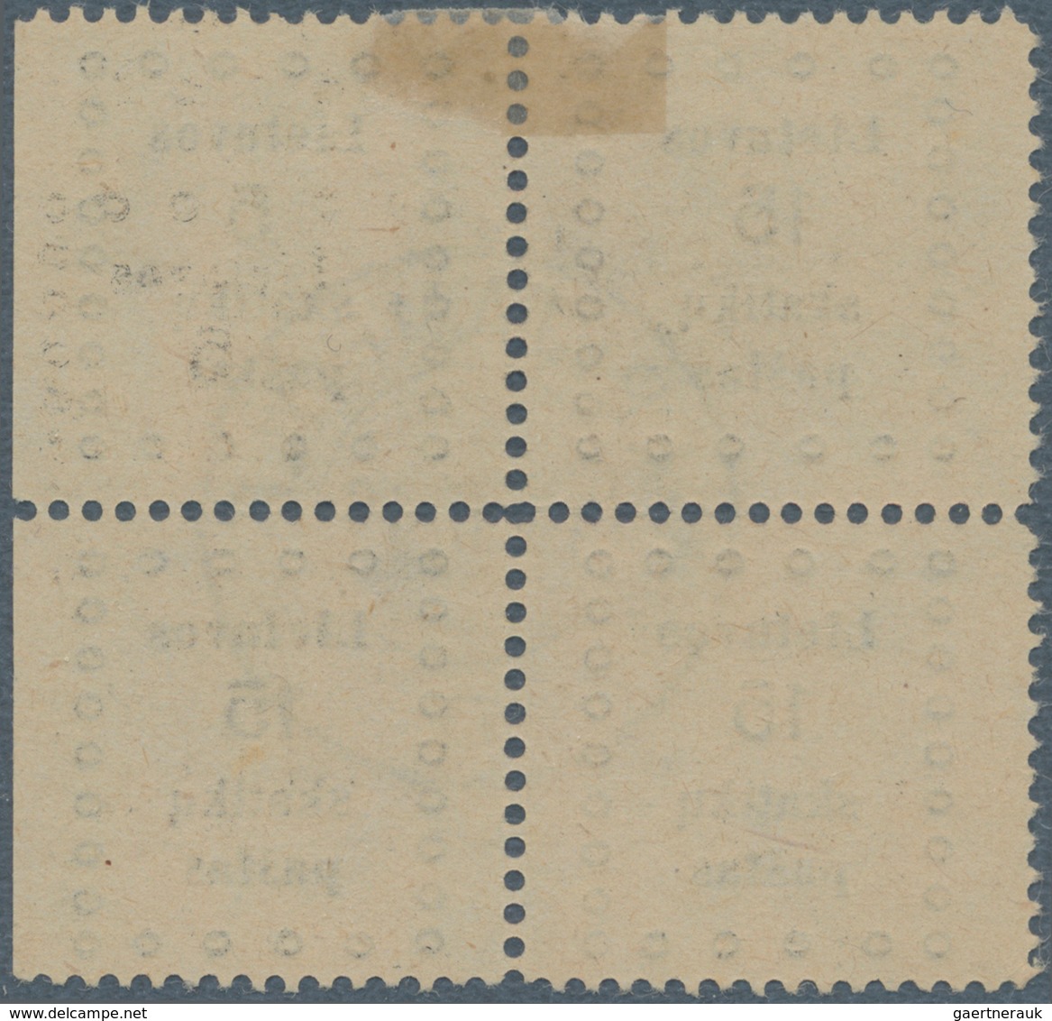 15079 Litauen: 1919, 15 Sk Black Block Of Four Reprint With Plate Flaw "5" On Right Upper Stamp (fields 9+ - Lituania