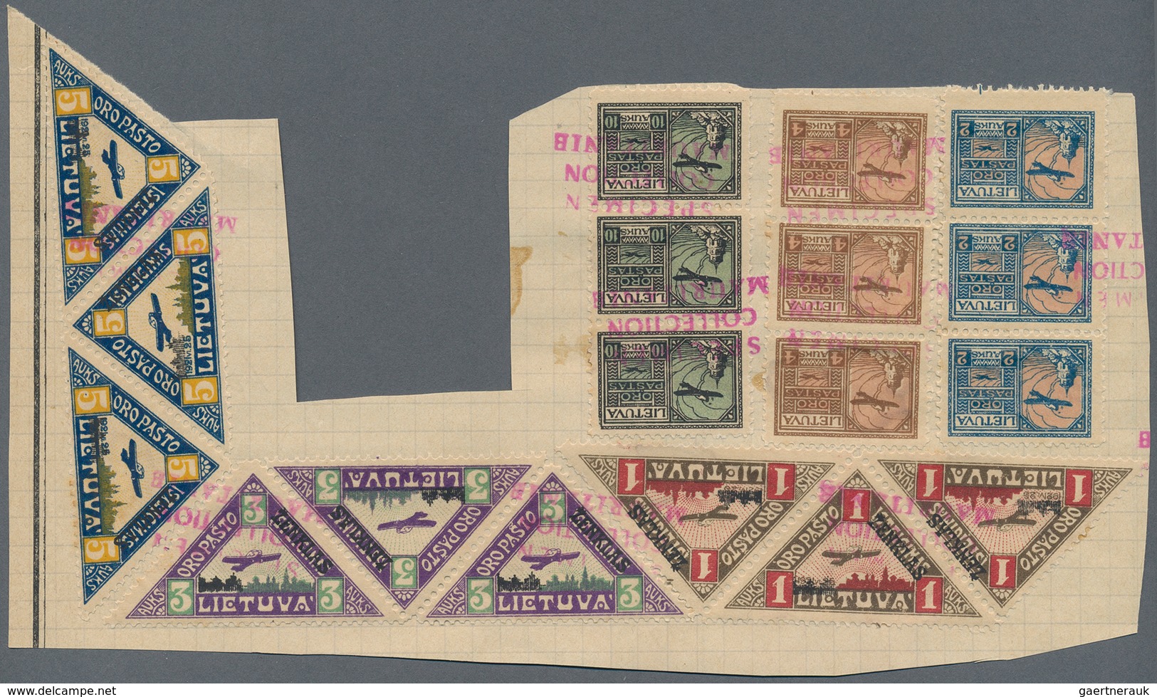 15083 Litauen: 1922. Two Complete Airmail Sets (3 Values Each) In Strips Of 3 Mounted On One UPU Album Par - Lituanie