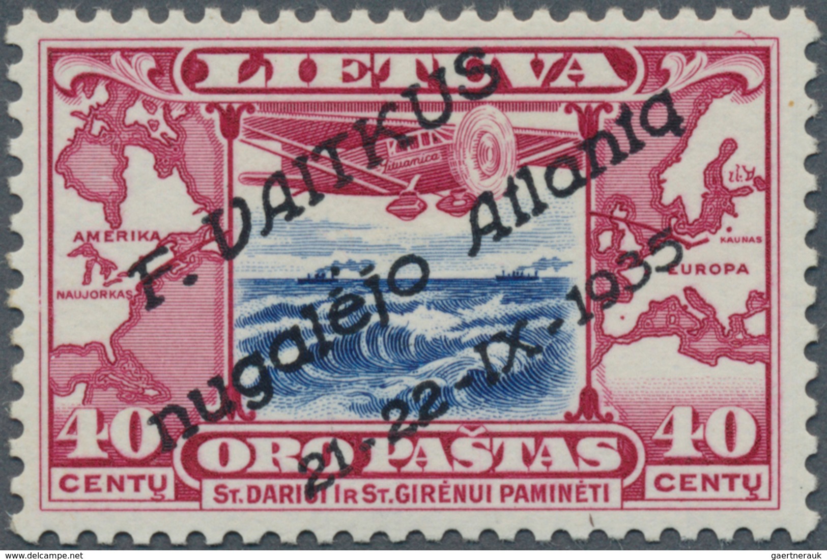 15086 Litauen: 1935, 40 C. Atlantikflug, Tadellos Ungebr., Falzspur, Sign. Sanabria. (Mi. 600,-?) - Litauen