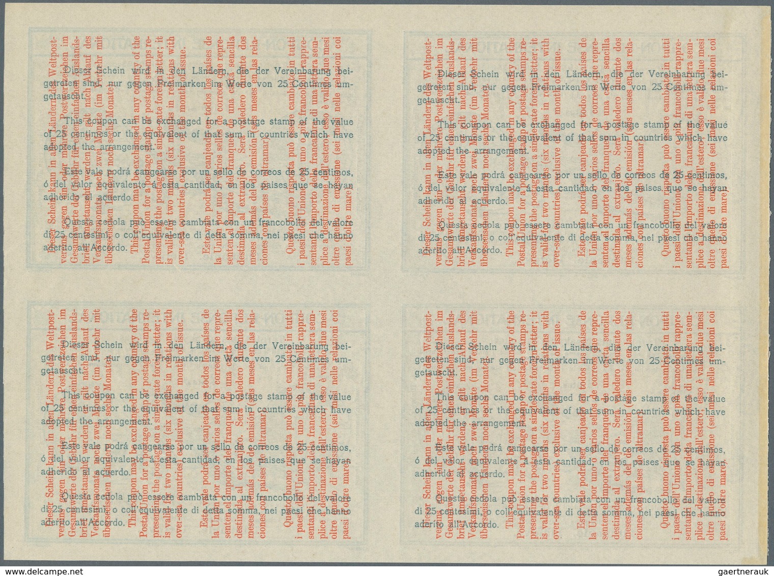 15088 Litauen - Ganzsachen: Design "Madrid" 1920 International Reply Coupon As Block Of Four 1 Litas Lietu - Litauen