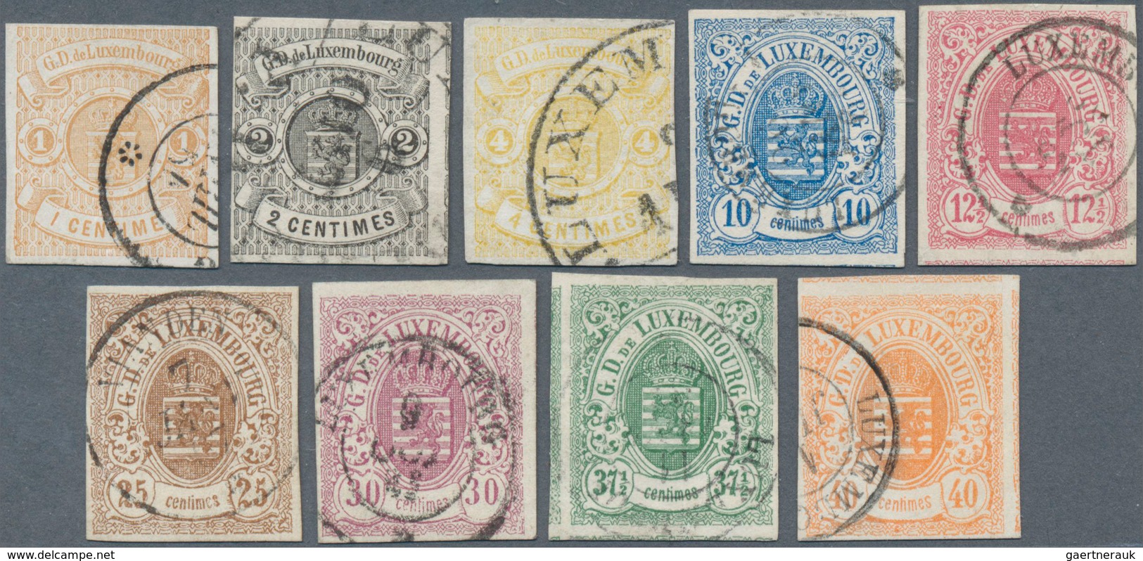 15090 Luxemburg: 1859, 1 C. - 40 C. Postage Stamp Cut, All Values Having Full To Wide Margins, As Well 4 V - Sonstige & Ohne Zuordnung