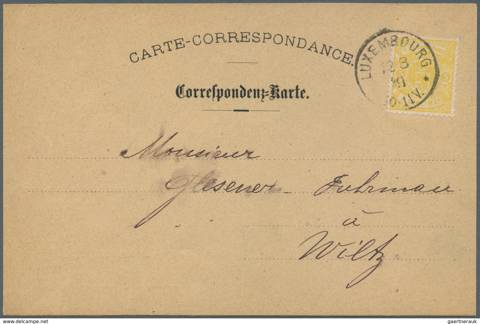 15094 Luxemburg: 1875, 5 C. Yellow Tied By Cds. "LUXEMBURG 12.8.81" To Private Pre-printing Card "Carte-Co - Sonstige & Ohne Zuordnung