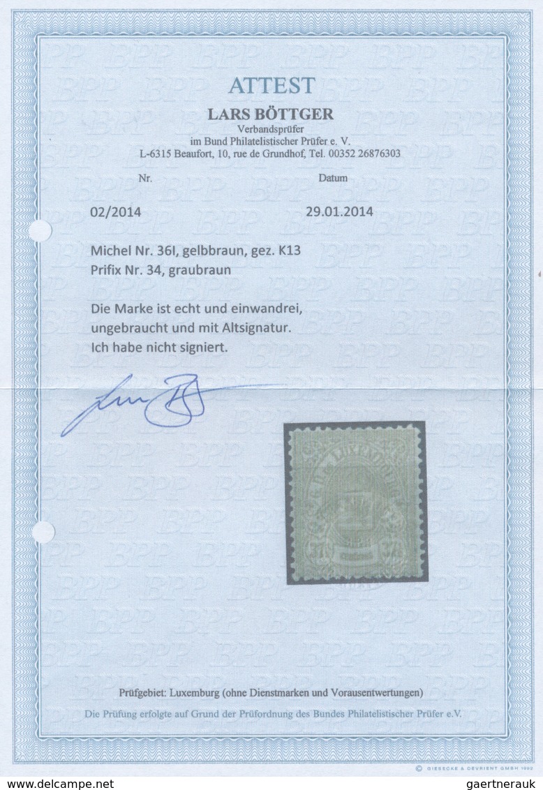 15095A Luxemburg: 1875, 37 1/2 Cent. Gelbbraun Ohne Aufdruck In Ungebrauchter Erhaltung Mit Vollem Original - Sonstige & Ohne Zuordnung