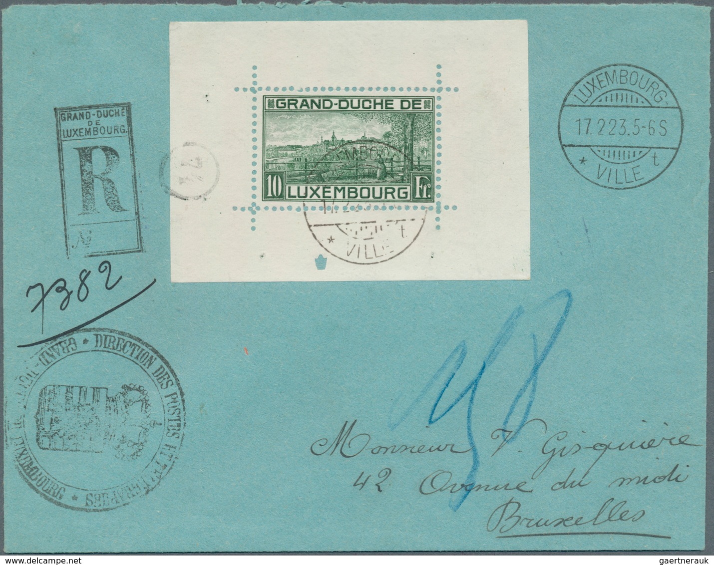 15097B Luxemburg: 1923, Block 1 II Sauber Entwertet Mit Tagesstempel "LUXEMBOURG 17/2/23" Auf Einschreiben - Sonstige & Ohne Zuordnung