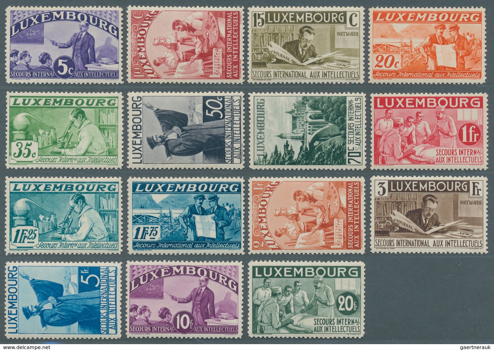 15099 Luxemburg: 1935, Sogen. "Intelektuellen"-Serie, 15 Werte Komplett Postfrisch, Attest Raybaudi, ME 15 - Autres & Non Classés