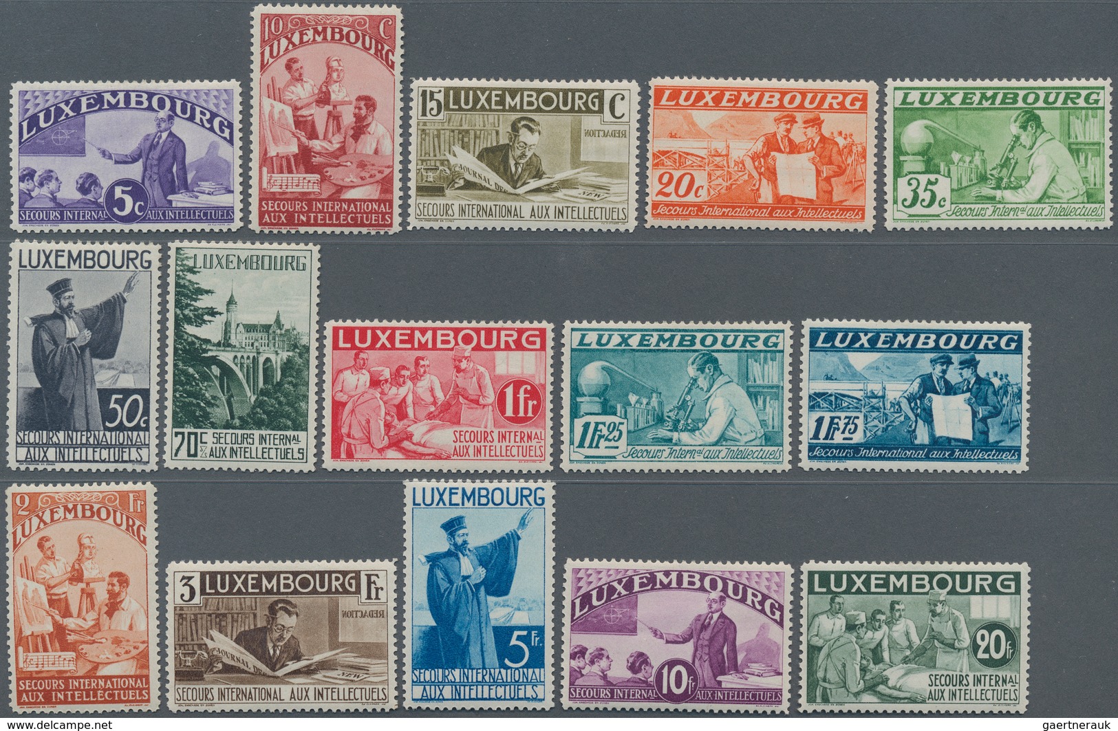 15102 Luxemburg: 1935, Intellectual's Relief, 5c. To 20fr., Complete Set Of 15 Values, Mint O.g. Previousl - Autres & Non Classés