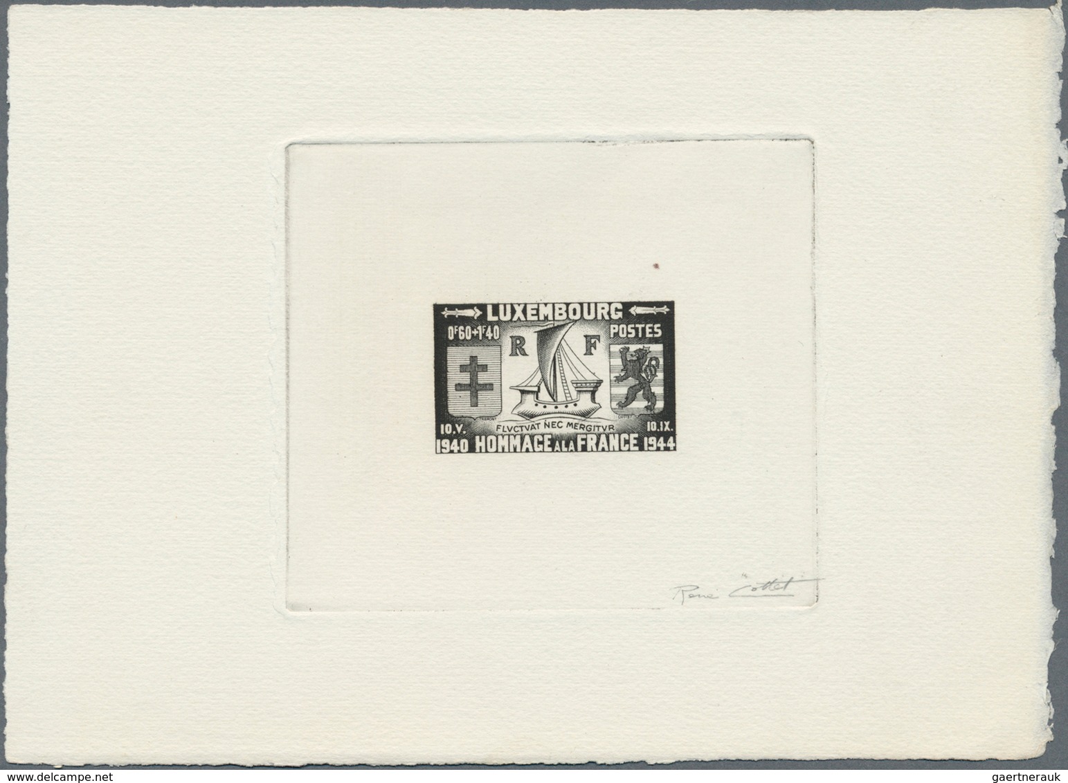 15104 Luxemburg: 1945. Epreuve D'artiste Signée In Black For 0.60f+1.40f Value Of The Set "To Honor The Al - Autres & Non Classés