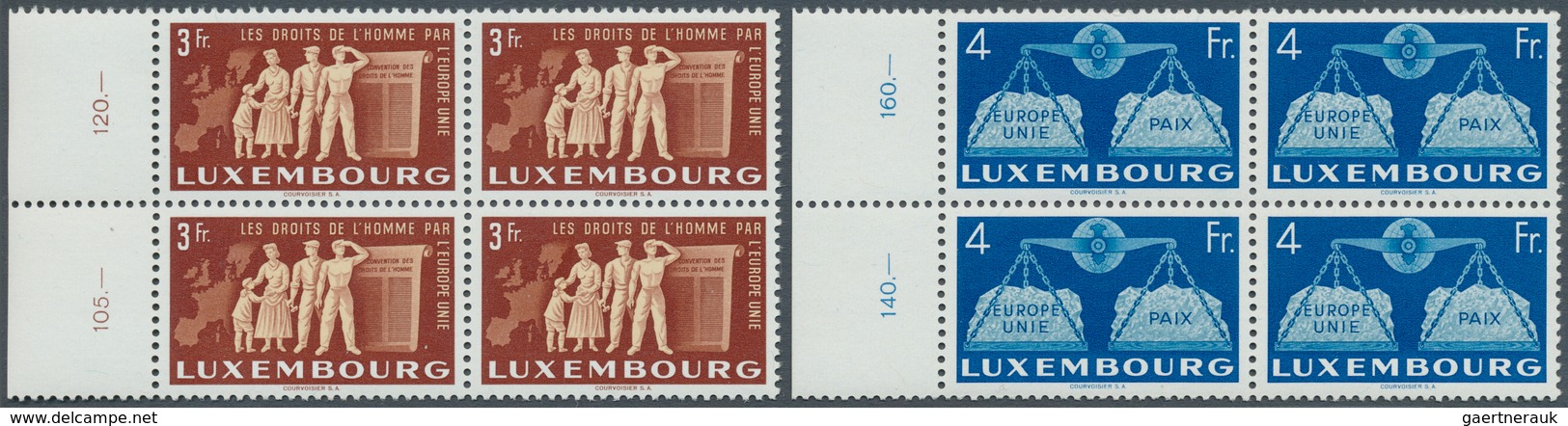 15119 Luxemburg: 1951, Europa-Union Komplett Postfrisch In 4er-Blöcken Vom Linken Bogenrand, Mi 880.- + - Sonstige & Ohne Zuordnung