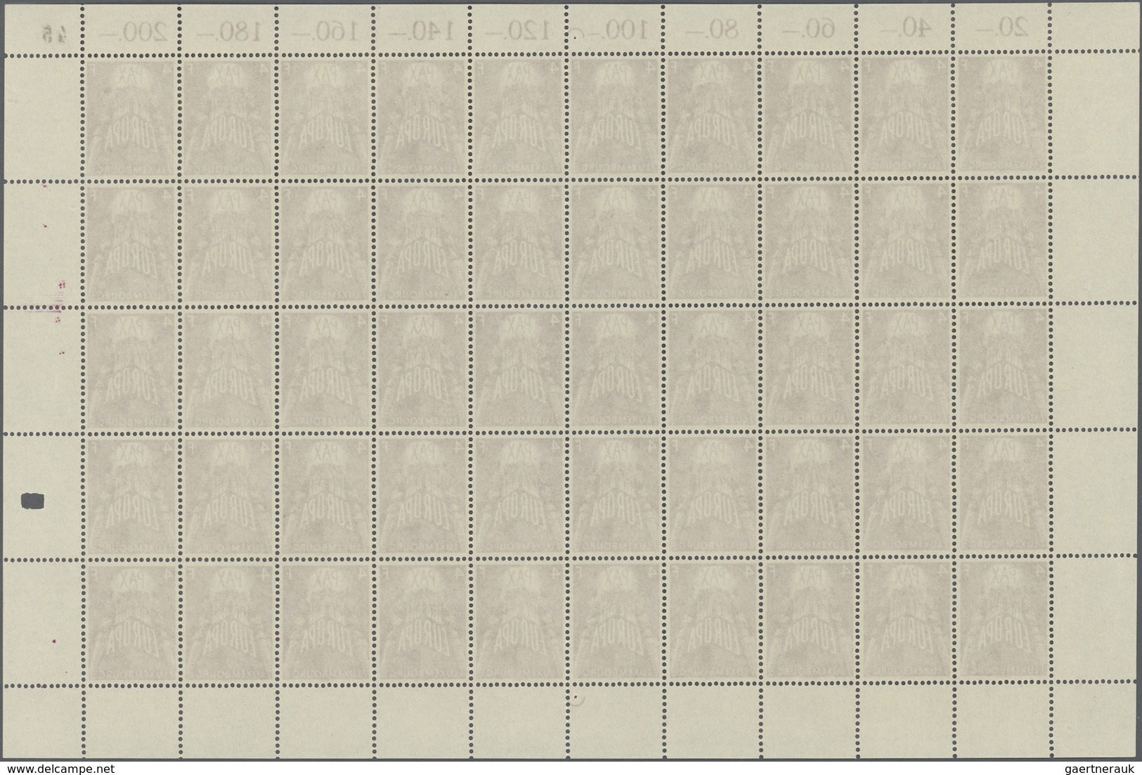 15125 Luxemburg: 1957, Europa, 2 - 4 Fr. Je Im Kompletten Bogen Zu 50 Werten, Einmal Mittig Gefaltet, Tade - Autres & Non Classés