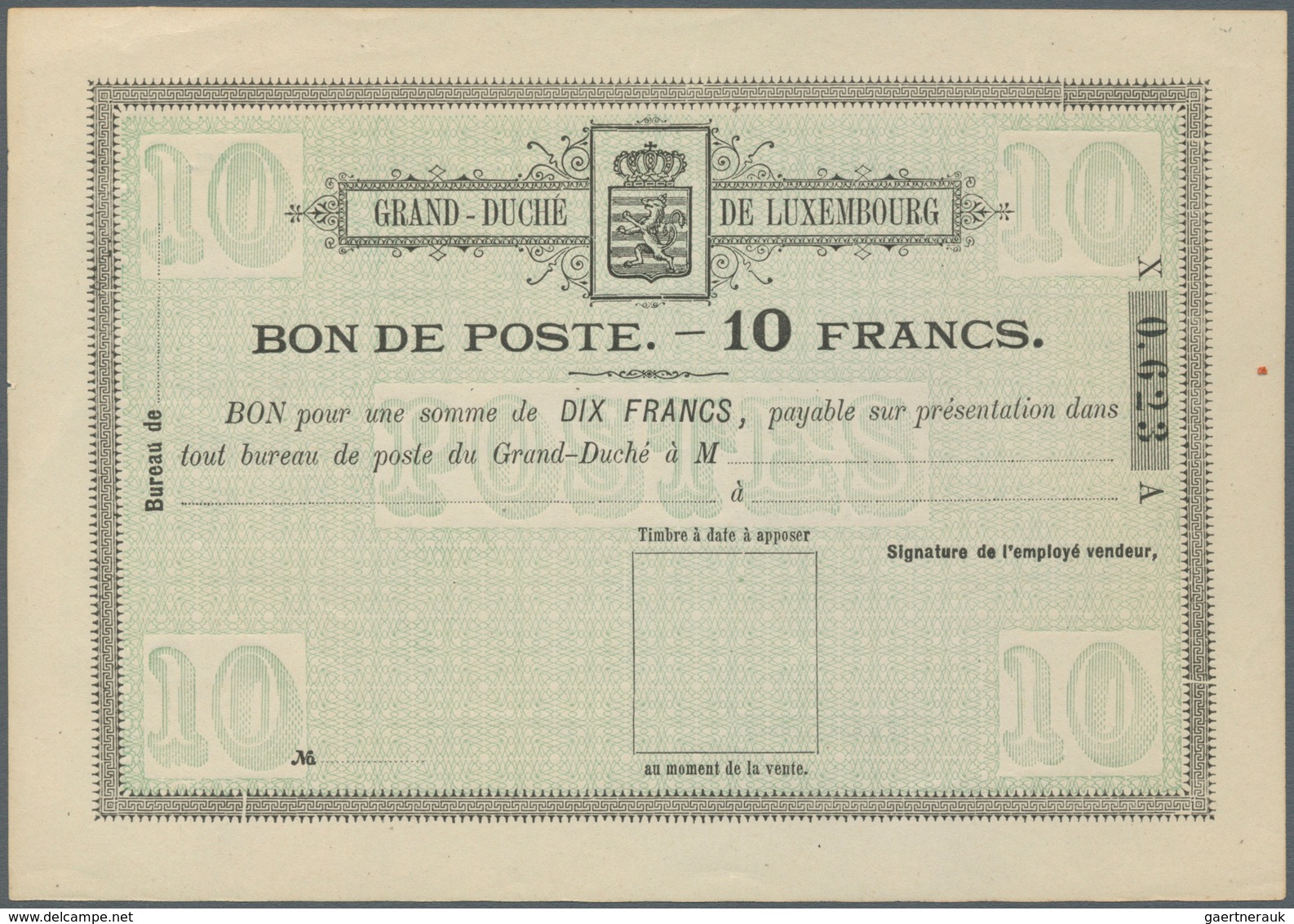 15151 Luxemburg - Ganzsachen: 1884, 1 Fr. - 10 Fr. Bon De Poste, Complete Set With Ten Pieces, Unused, Mos - Ganzsachen