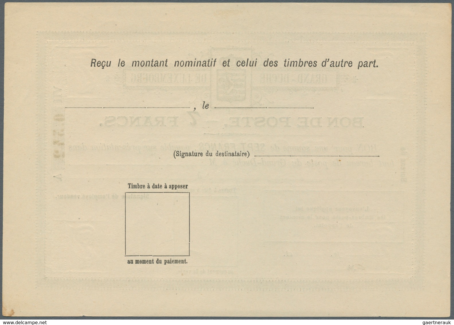 15151 Luxemburg - Ganzsachen: 1884, 1 fr. - 10 fr. Bon de Poste, complete set with ten pieces, unused, mos