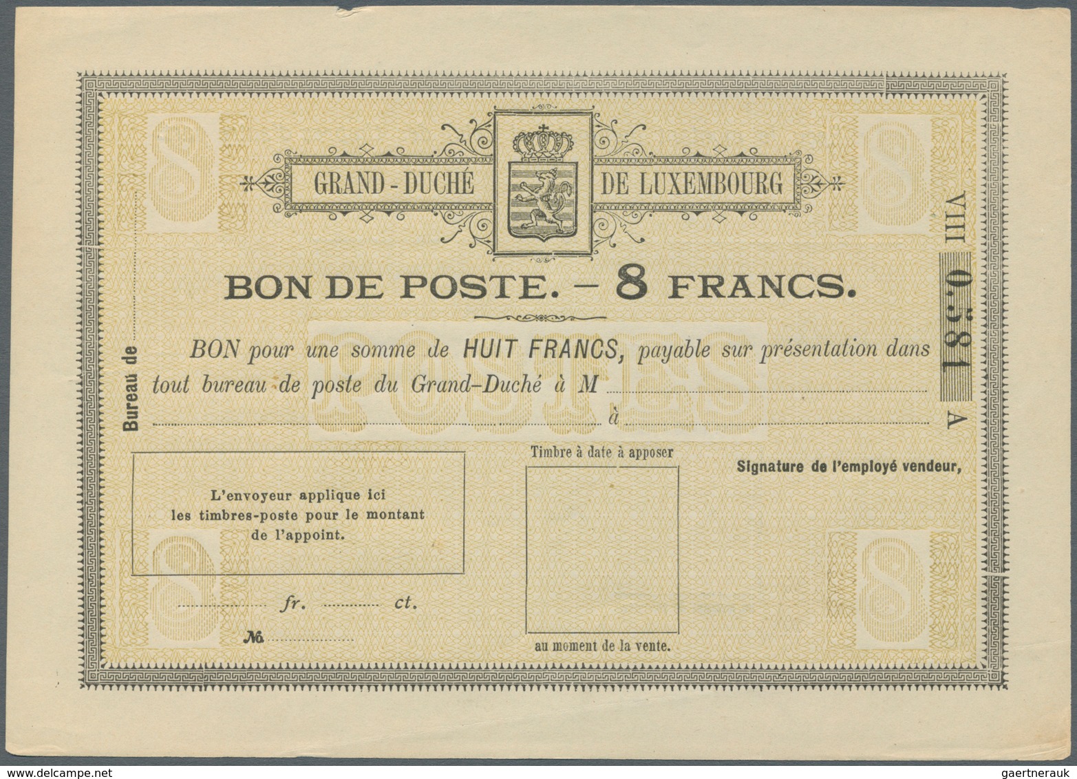 15151 Luxemburg - Ganzsachen: 1884, 1 fr. - 10 fr. Bon de Poste, complete set with ten pieces, unused, mos