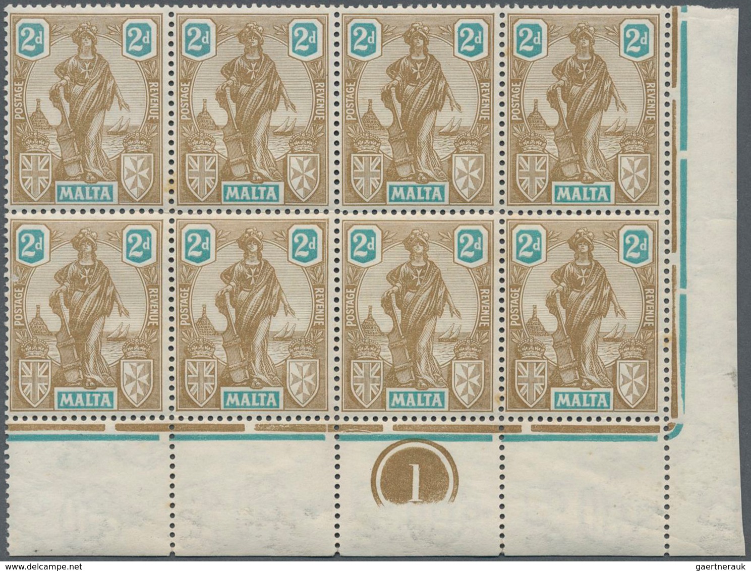 15165 Malta: 1922/1926, 'Melita' Definitives Eight Different Values In Blocks/4, 8 Or 9 From Margins Or Co - Malte