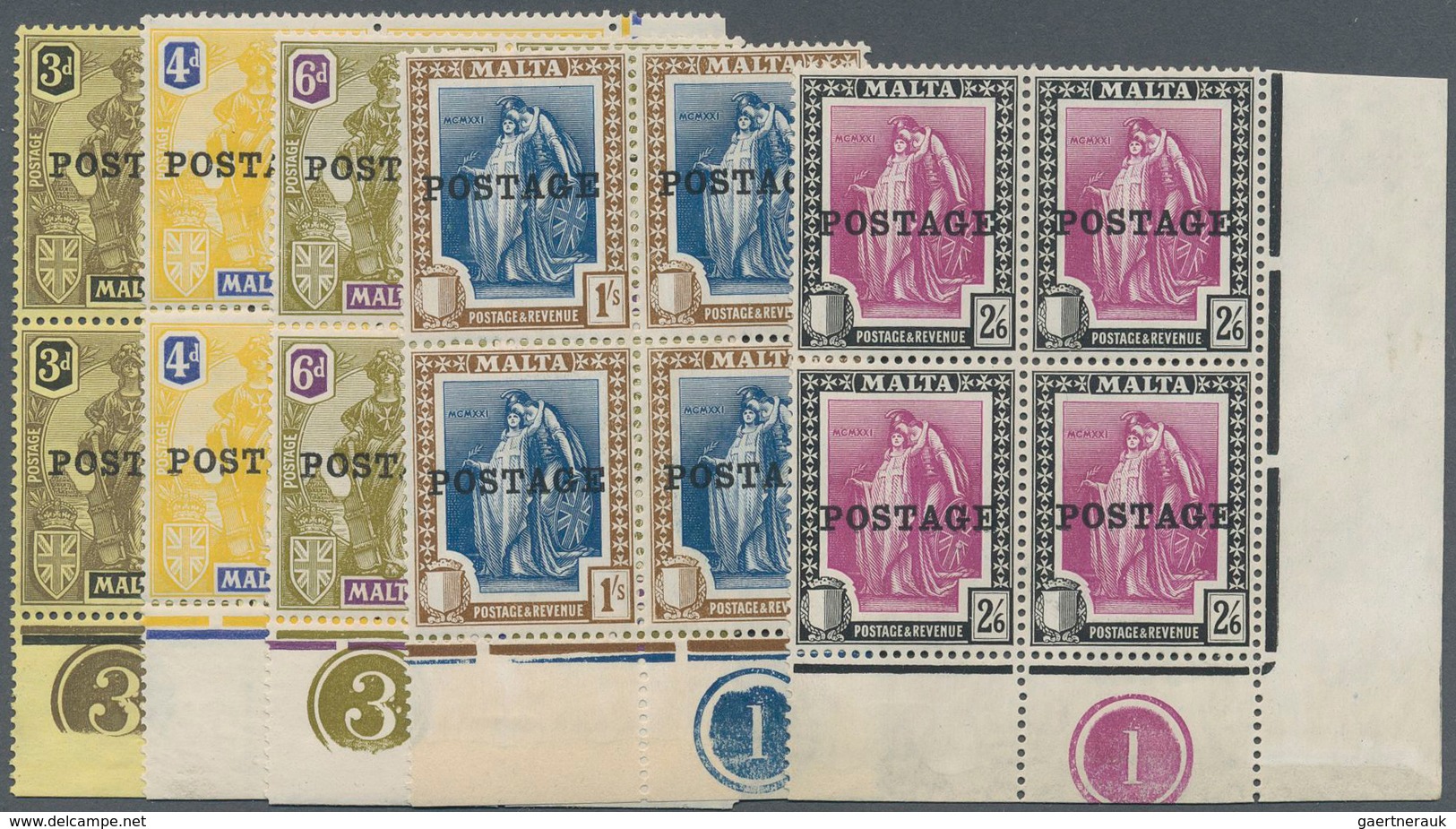 15166 Malta: 1926, 'Melita' Definitives With Opt. 'POSTAGE' Complete Set Incl. Singles Of 2s., 5s. And 10s - Malte