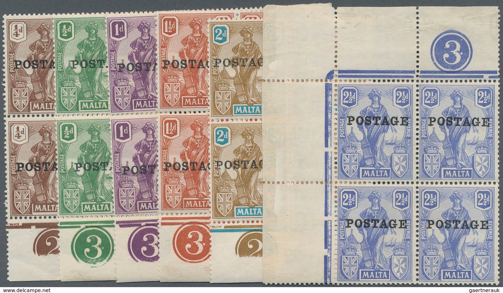 15166 Malta: 1926, 'Melita' Definitives With Opt. 'POSTAGE' Complete Set Incl. Singles Of 2s., 5s. And 10s - Malte