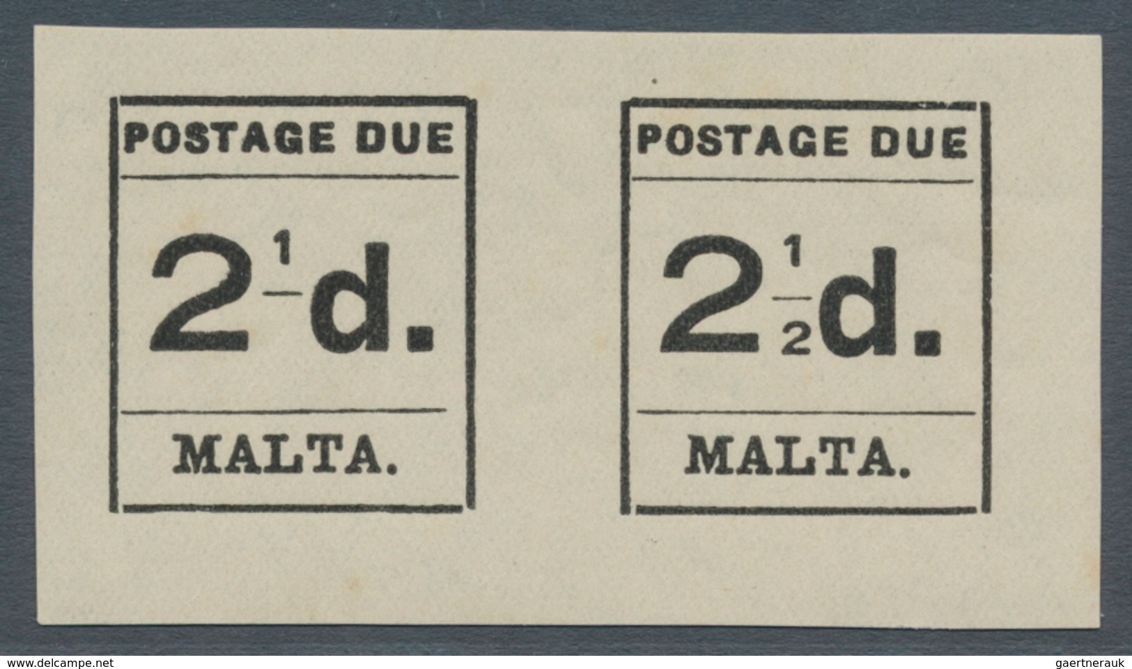 15169 Malta - Portomarken: 1925, Typeset Issue 2½d. Black, Horiz. Pair, Left Stamp Showing Variety "2 Of ½ - Malta