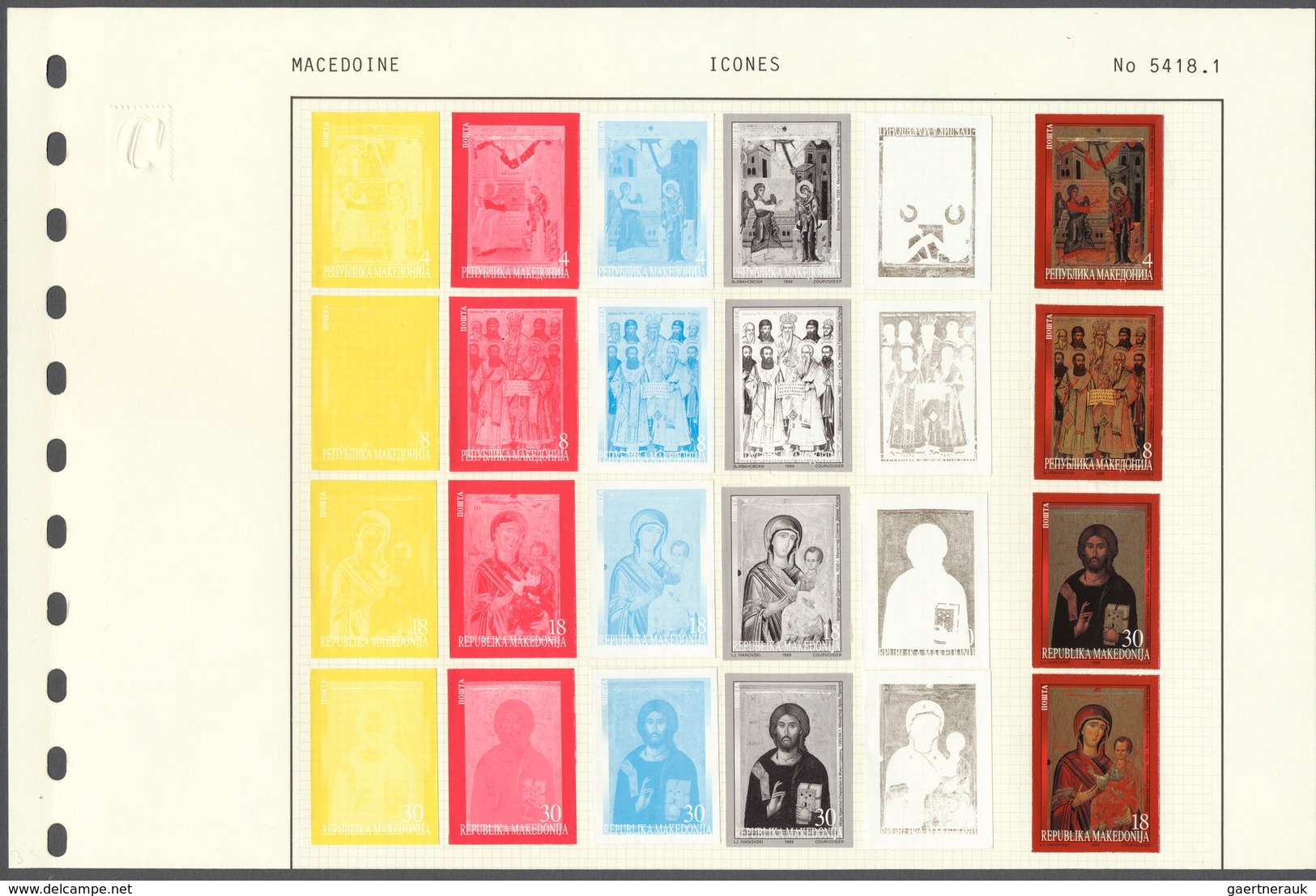 15171 Mazedonien: 1999, 5 Progressive Phases And 1 IMPERFORATED For The Issue »ICONS« Showing 4 Different - Nordmazedonien