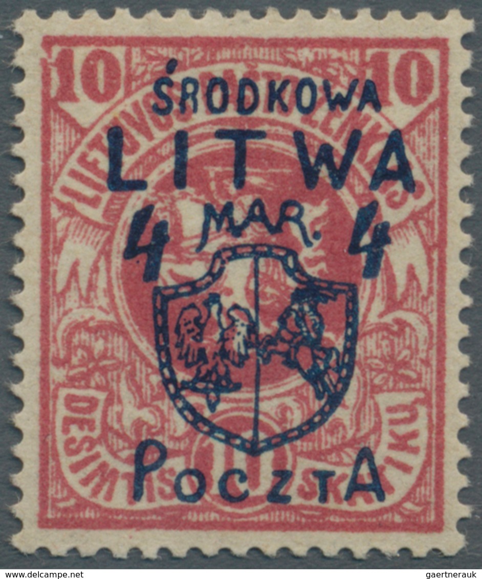 15172 Mittellitauen: 1920, Freimarke Von Litauen Mit Aufdruck 4 M. Auf 10 Sk. In Der Seltenen Farbe KARMIN - Litauen