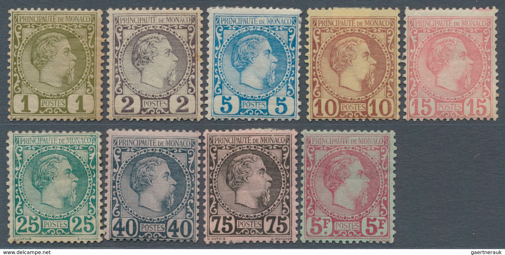 15175 Monaco: 1885, Definitives Charles III., 1c. To 75c. And 5fr., Nine Values In Fresh Colour, Mint (lar - Ungebraucht