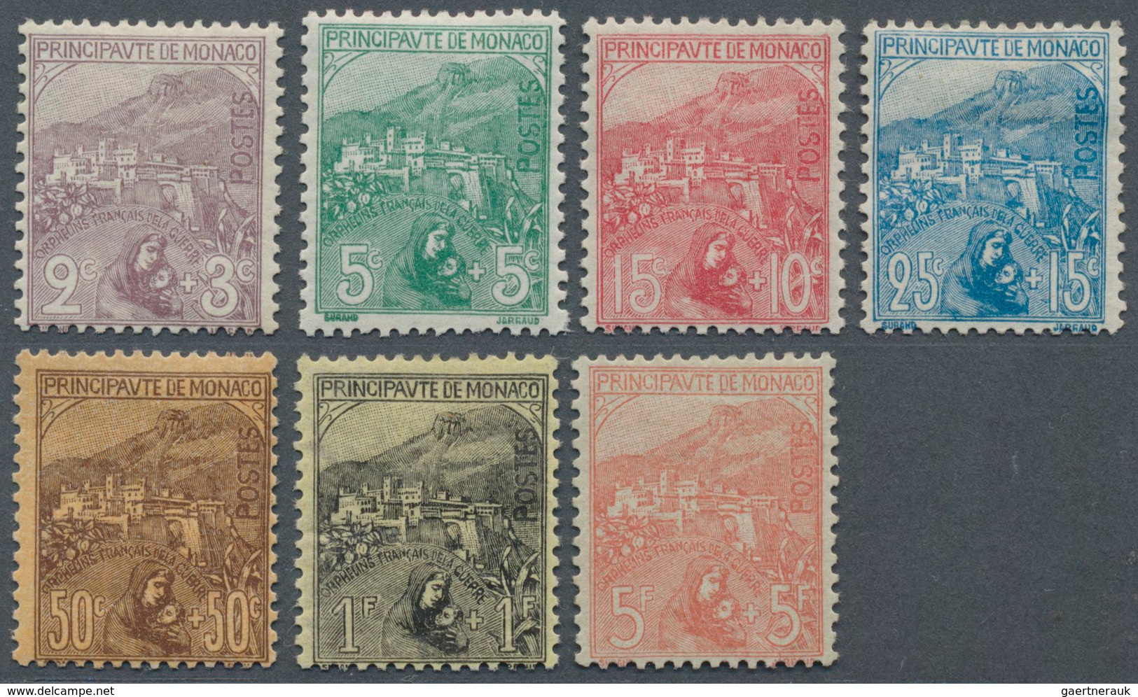 15184 Monaco: 1919, 2 C To 5 Fr. "Franz. War Widows And Orphans", Complete Set (7 Items) Unused With Origi - Ungebraucht