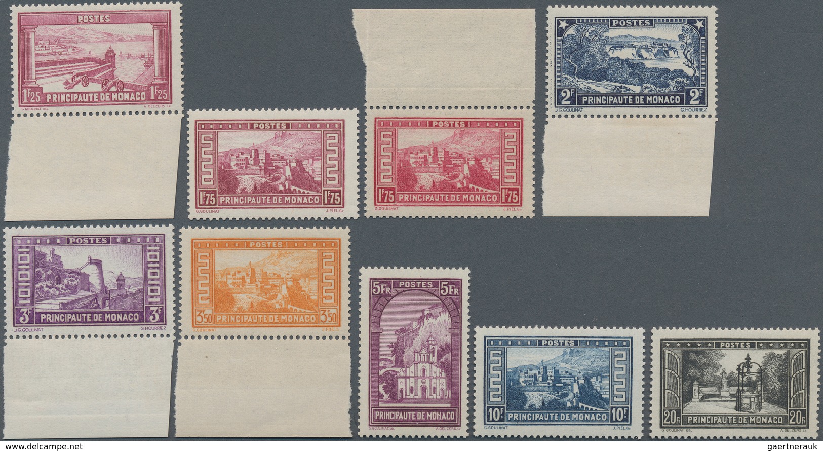 15192 Monaco: 1933, 15C.-20 Fr., Freimarken Bauwerke, Postfr. Luxussatz, 13x Rand-/Eckrand. (Yvert 1.296,- - Neufs