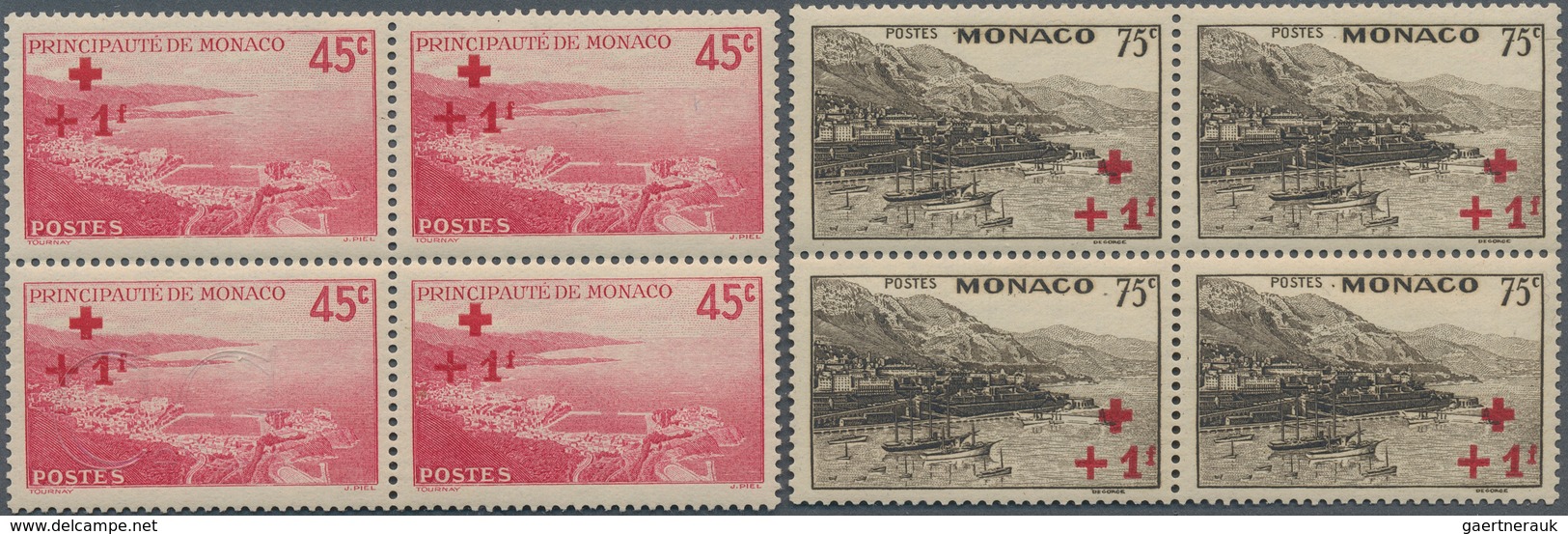 15195 Monaco: 1940, Rotes Kreuz Freimarken, Kpl. Postfr. Luxusviererblocksatz. (Yvert 1.640,-?) - Ungebraucht