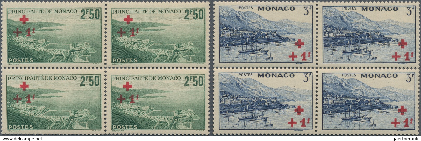 15195 Monaco: 1940, Rotes Kreuz Freimarken, Kpl. Postfr. Luxusviererblocksatz. (Yvert 1.640,-?) - Neufs