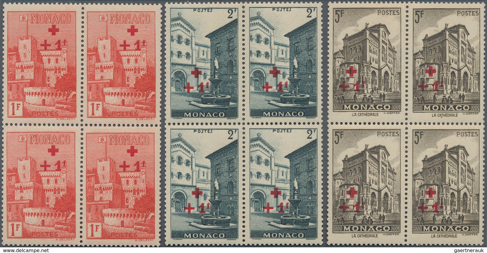 15195 Monaco: 1940, Rotes Kreuz Freimarken, kpl. postfr. Luxusviererblocksatz. (Yvert 1.640,-?)