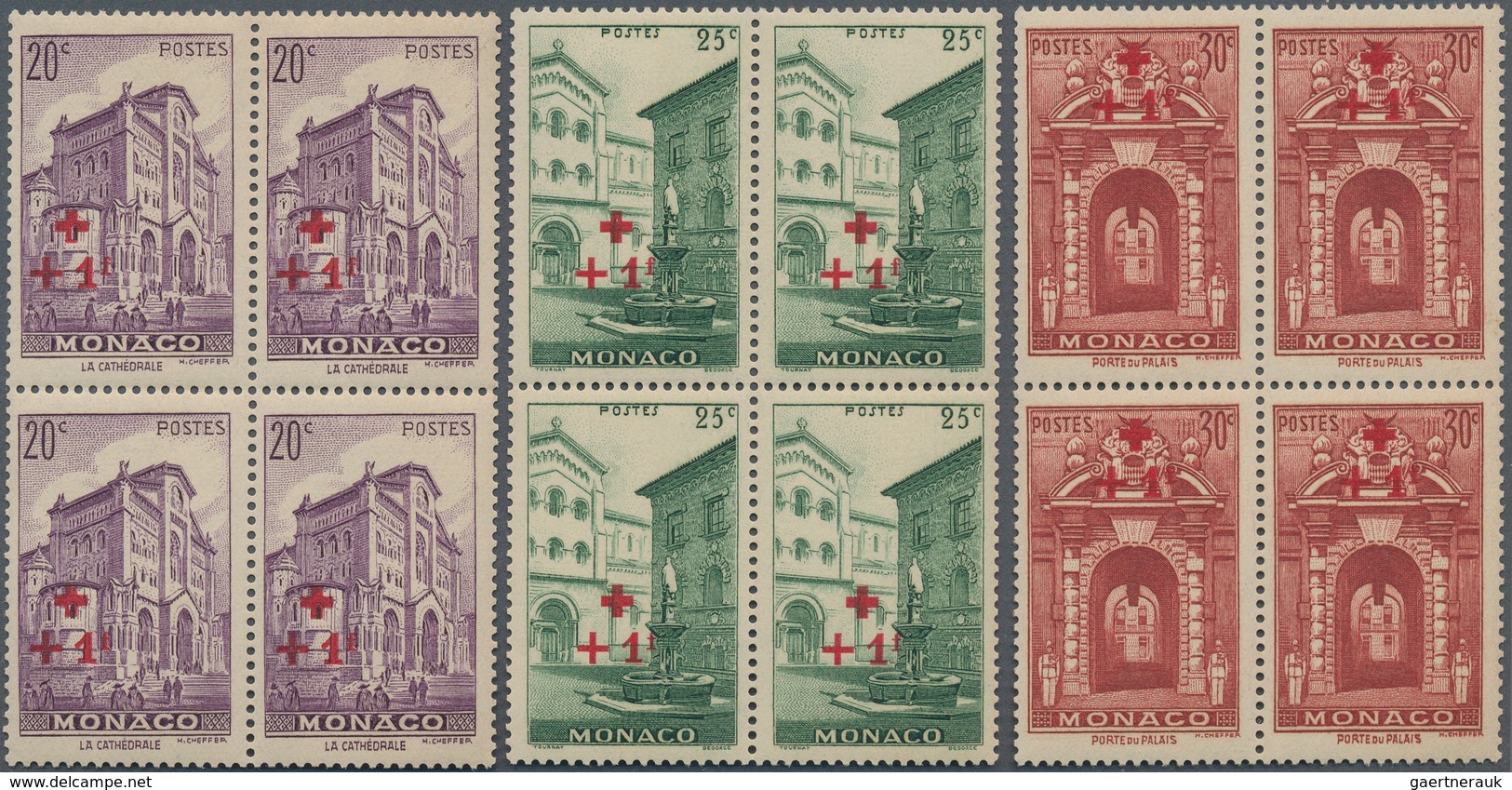 15195 Monaco: 1940, Rotes Kreuz Freimarken, kpl. postfr. Luxusviererblocksatz. (Yvert 1.640,-?)