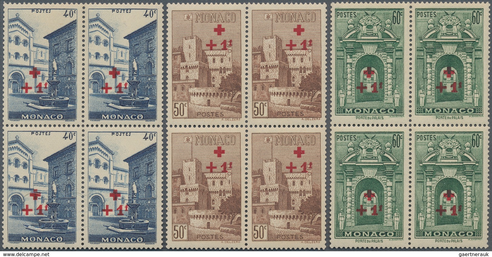 15195 Monaco: 1940, Rotes Kreuz Freimarken, kpl. postfr. Luxusviererblocksatz. (Yvert 1.640,-?)