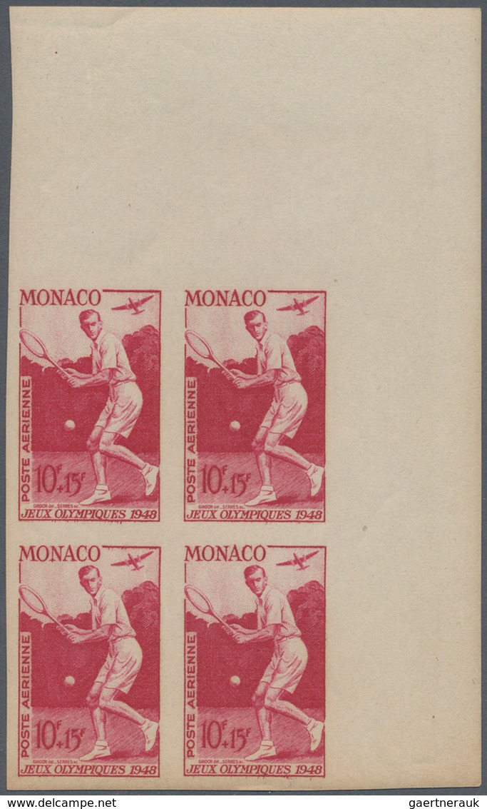 15199 Monaco: 1948, 10 Fr. + 15 Fr. Rotlila Als Postfrischer, Ungezähnter 4-er Block. - Ungebraucht