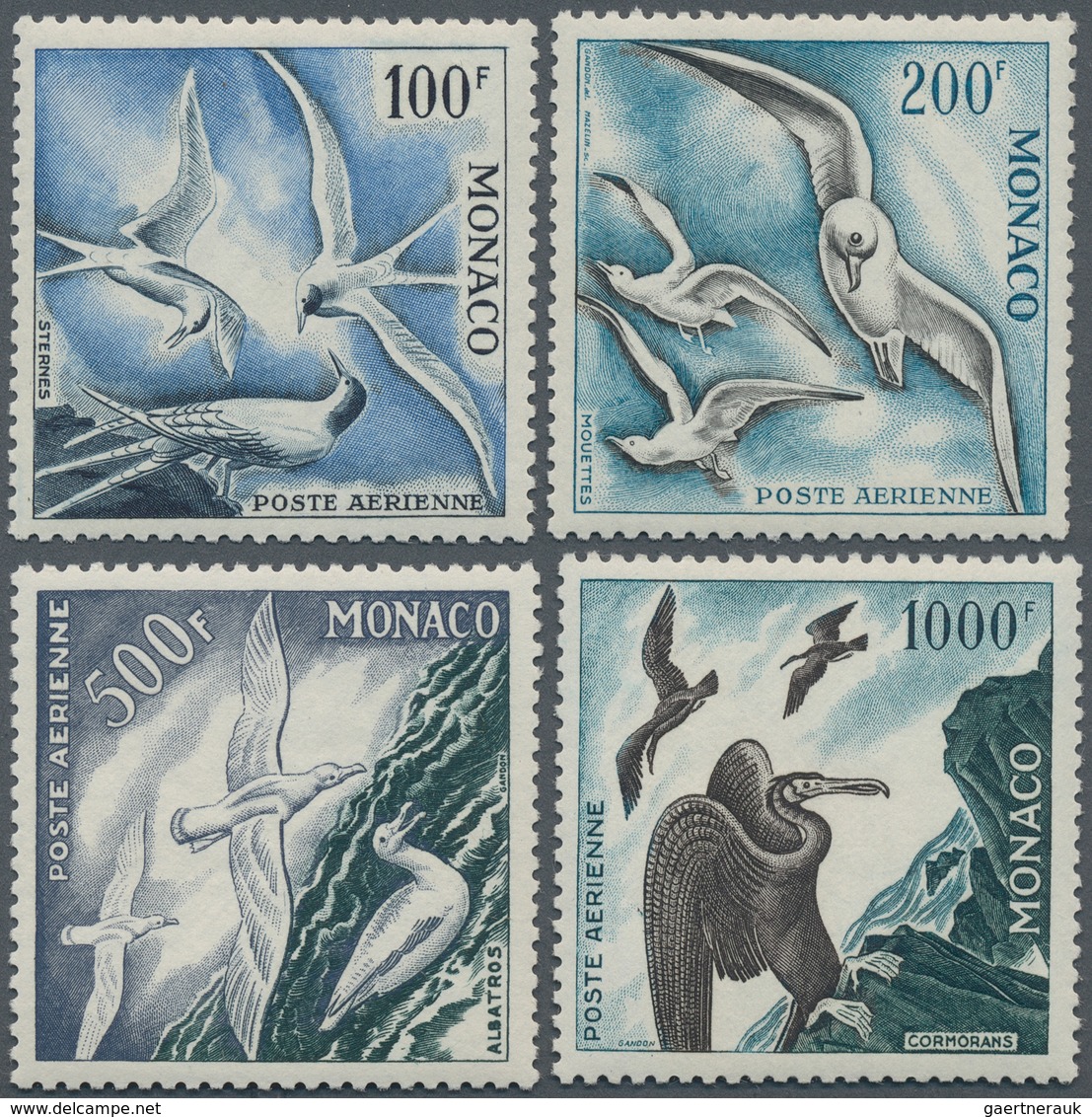 15203 Monaco: 1955, Airmails "Seabirds" Perf. 13, Four Values Complete Unmounted Mint. Mi. 350,- ?. - Neufs