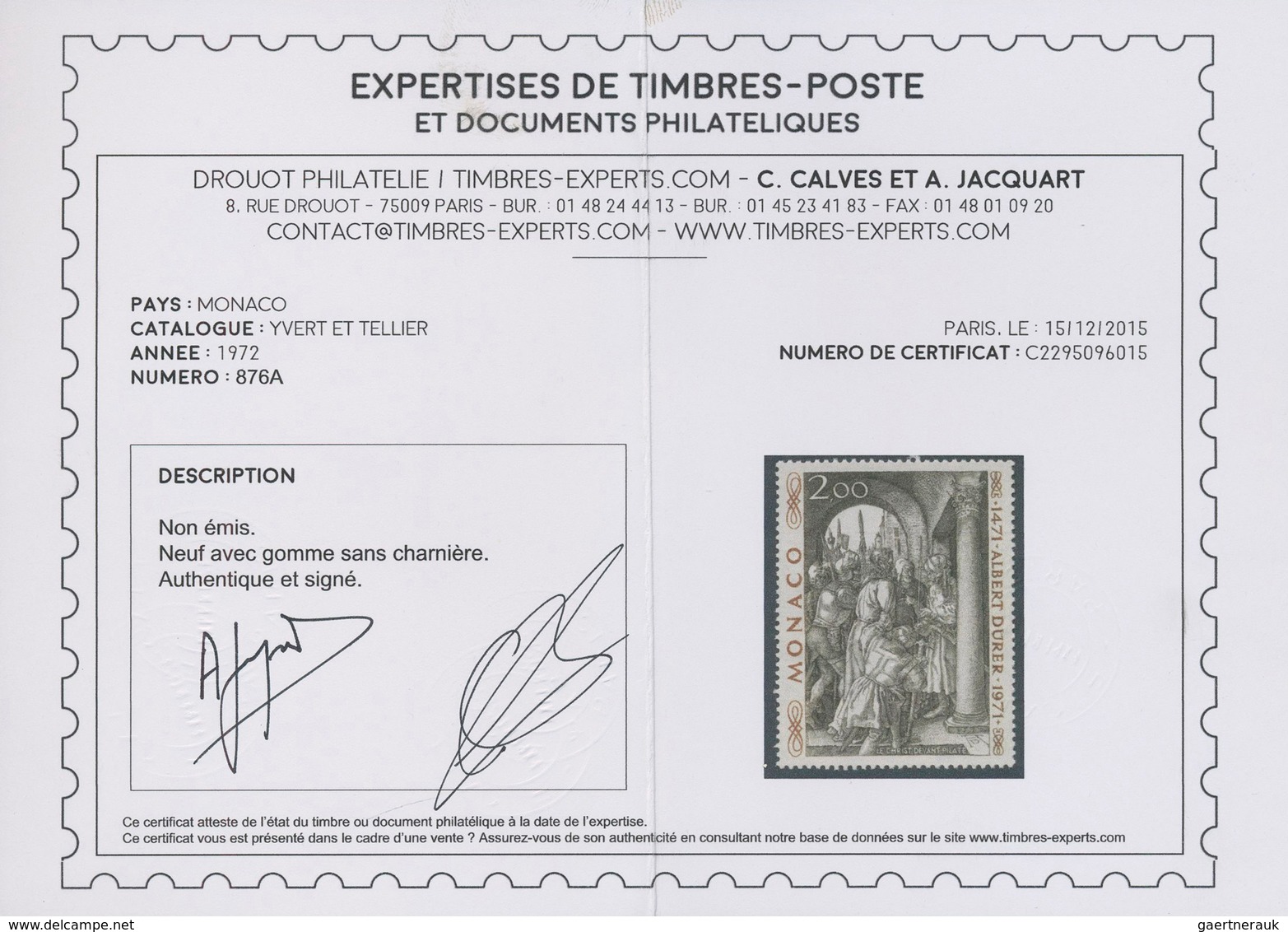 15215 Monaco: 1972, Wrong Print "ALBERT DÜRER" Instead Of "Albrecht Dürer" At The 2 Fr. Stamp For The 500t - Neufs