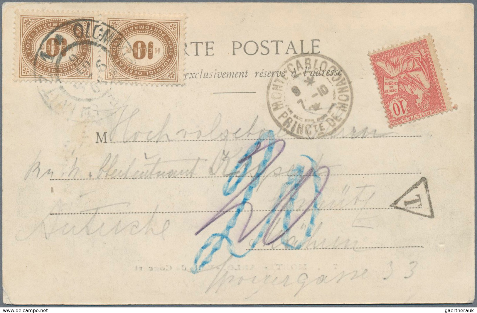 15221 Monaco - Besonderheiten: 1900/1906, Souvenir Postcard From Monte Carlo To Ollmütz/Austria Franked Wi - Autres & Non Classés