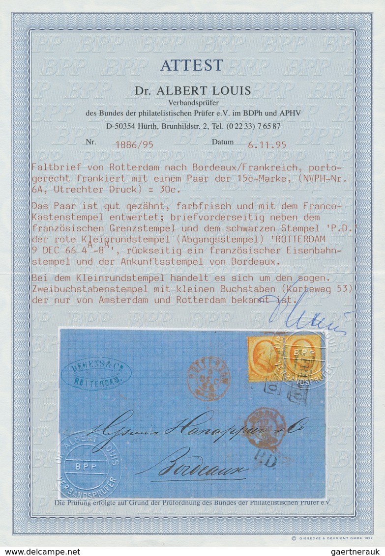 15232 Niederlande: 1864 King Willem III. 15c. Orange Horizontal Pair Used On 1866 Entire Letter From Rotte - Briefe U. Dokumente