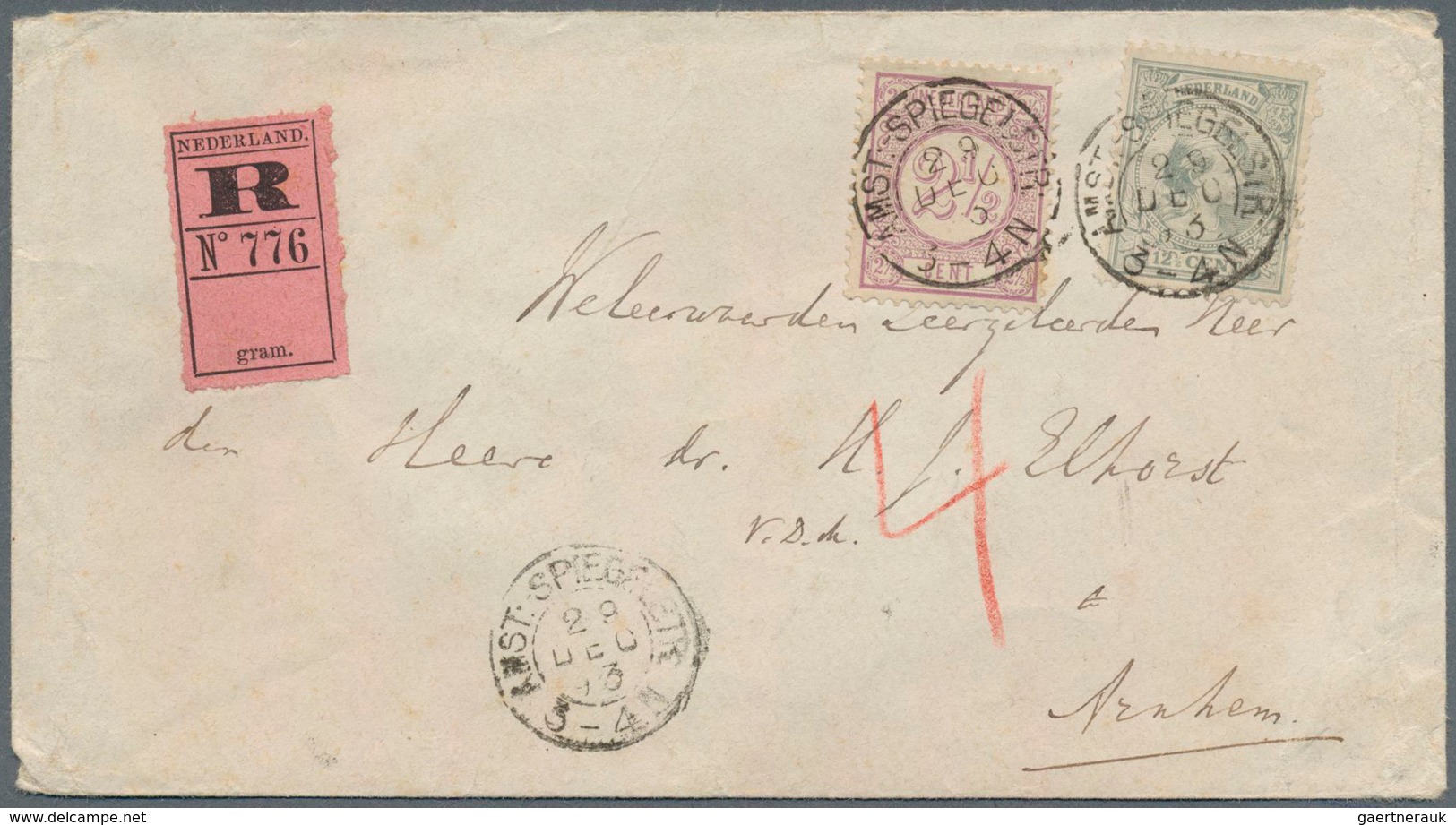 15240 Niederlande: 1891, 12 1/2 C Grey Wilhelmina And 2 1/2 C Lilac Numerals, Mixed Franking On Registered - Lettres & Documents