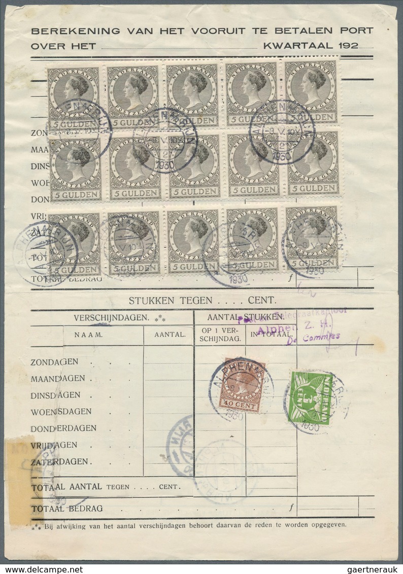 15248 Niederlande: 1926, 15 X 5 G Grey, 40 C Brown And 3 C Bright Green, Mixed Franking On Postal Form For - Briefe U. Dokumente