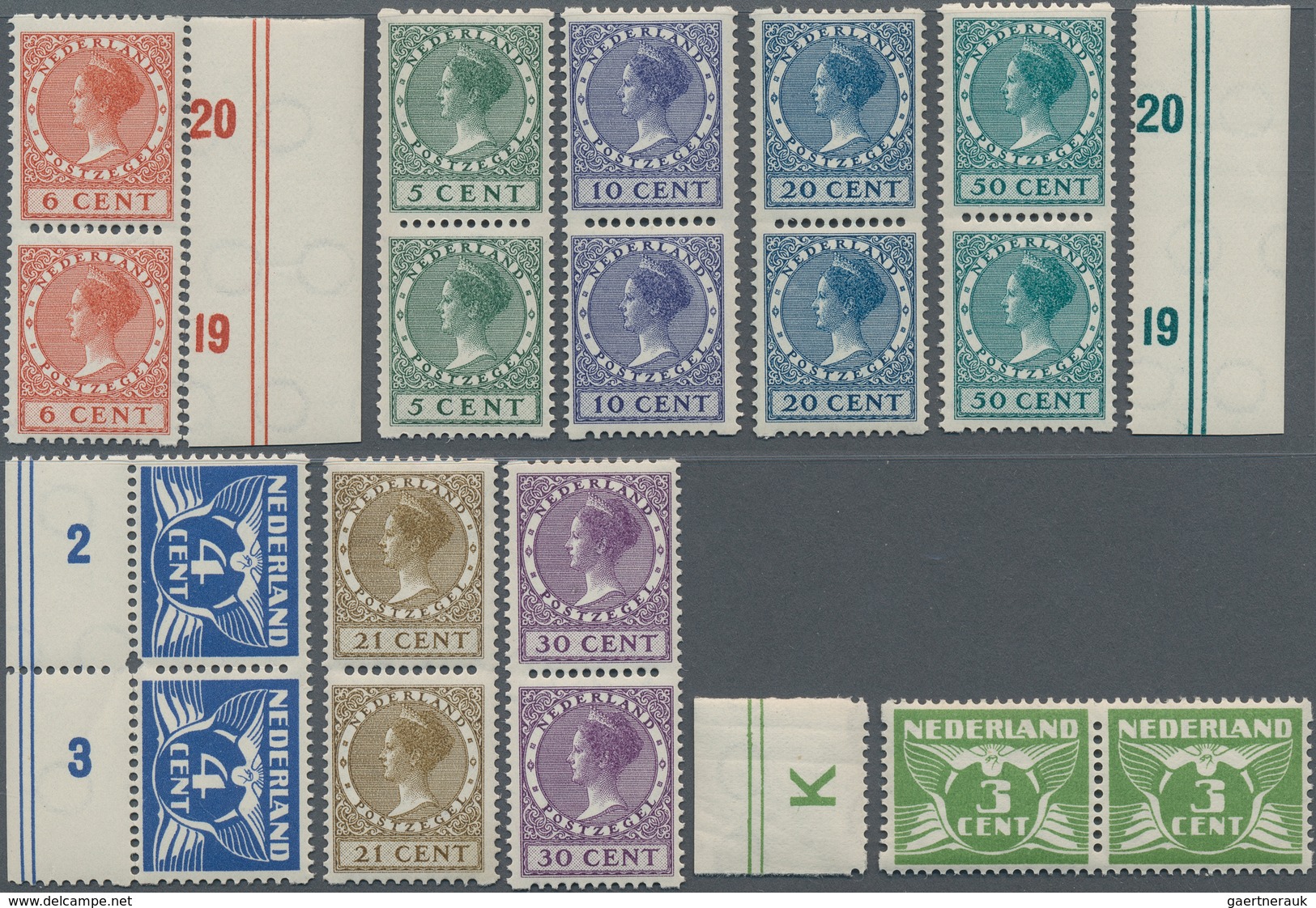 15250 Niederlande: 1926/1941, Komplette Serie: Freimarken Der Ausgabe 1926/1941 M. WZ Ringe, 2seitige Roll - Briefe U. Dokumente